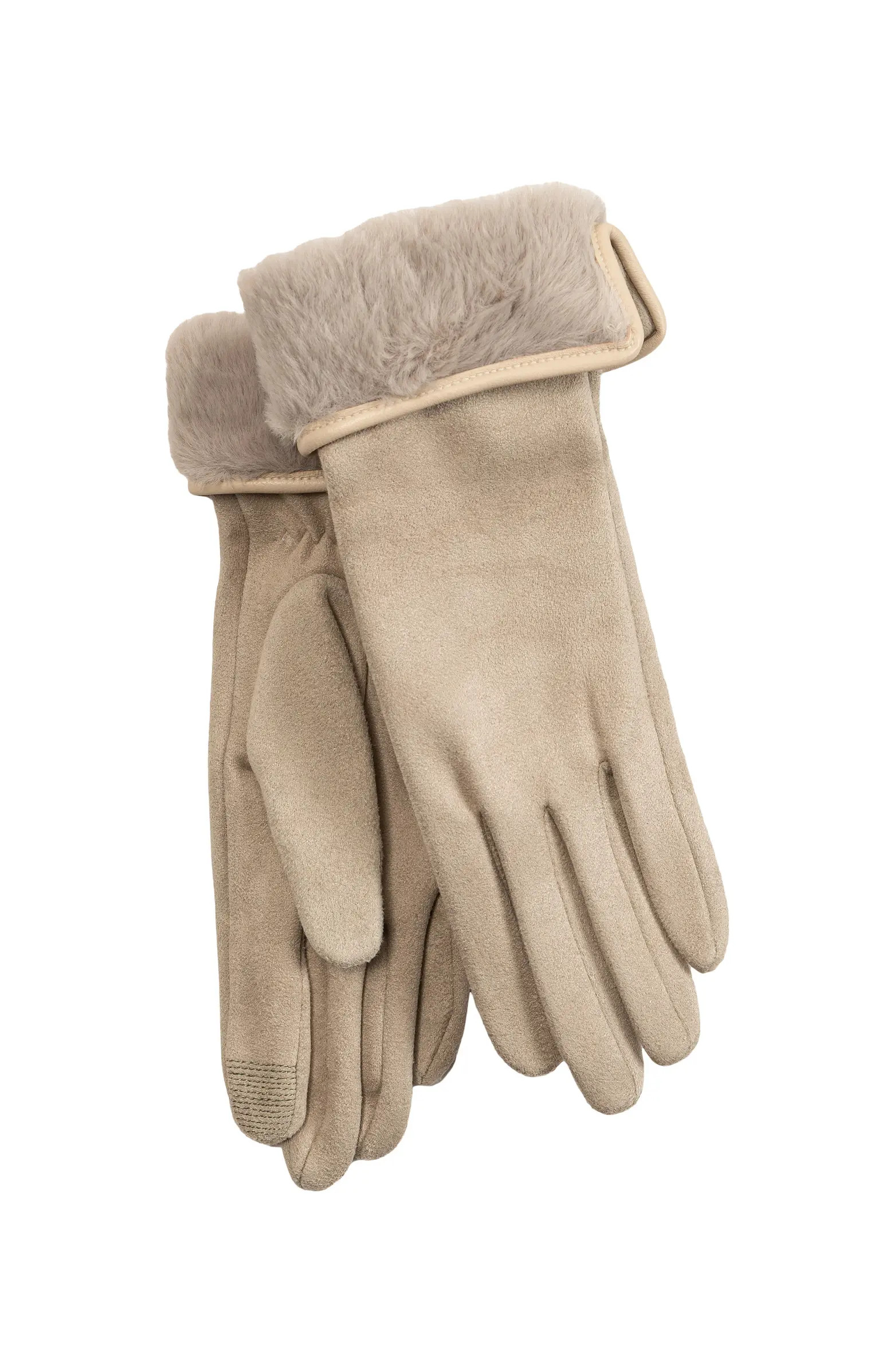 Stretch Suede Fold-Up Faux Fur Cuff Gloves | Nordstrom