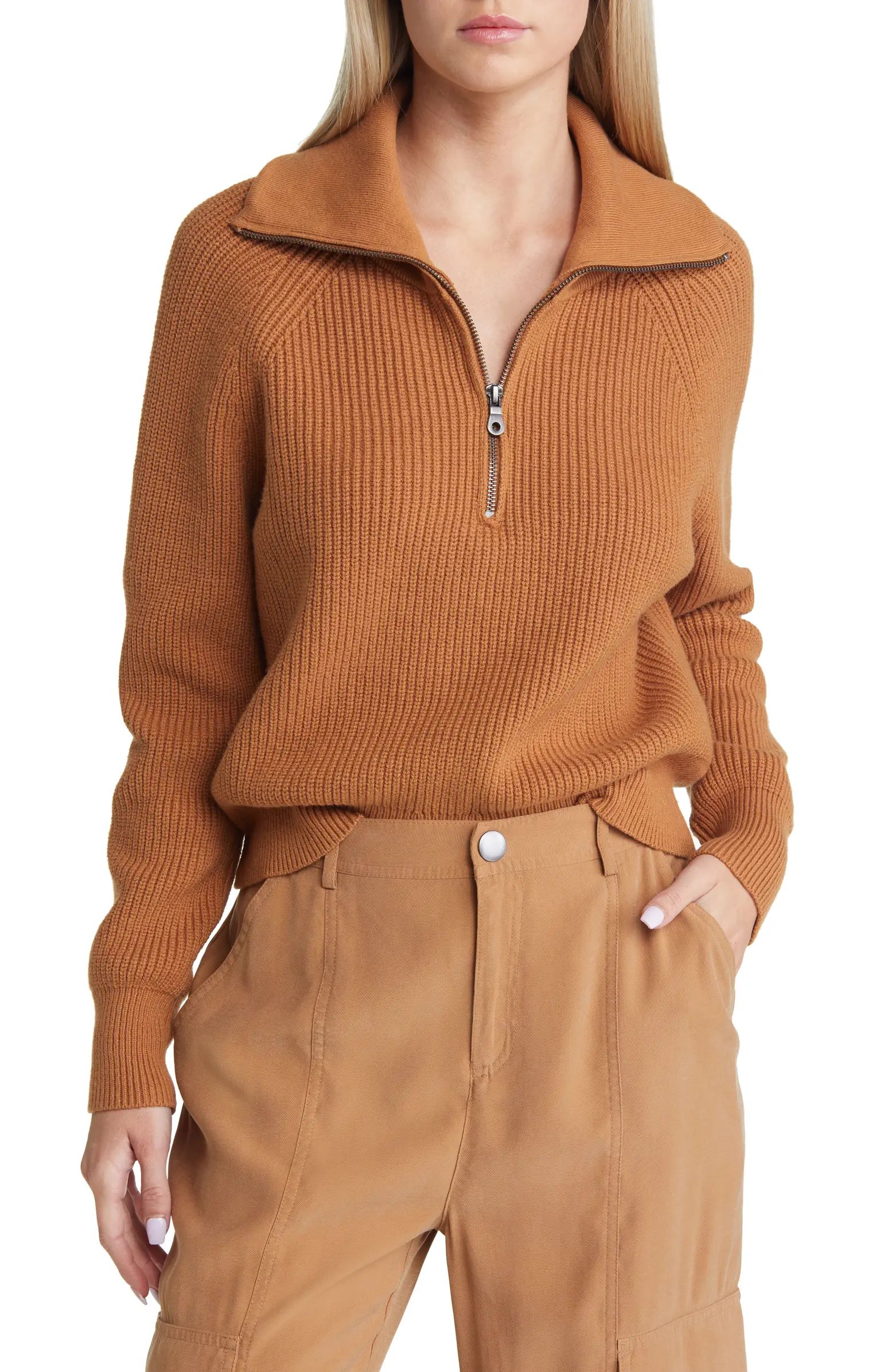 Open Edit Half Zip Cotton Blend Rib Sweater | Nordstrom | Nordstrom