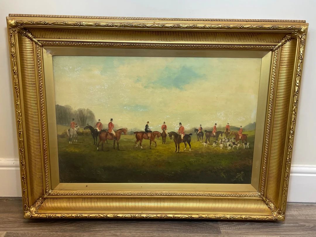 Large Victorian Hunting Huntsman Red Coats & Hounds Painting - Etsy | Etsy (US)
