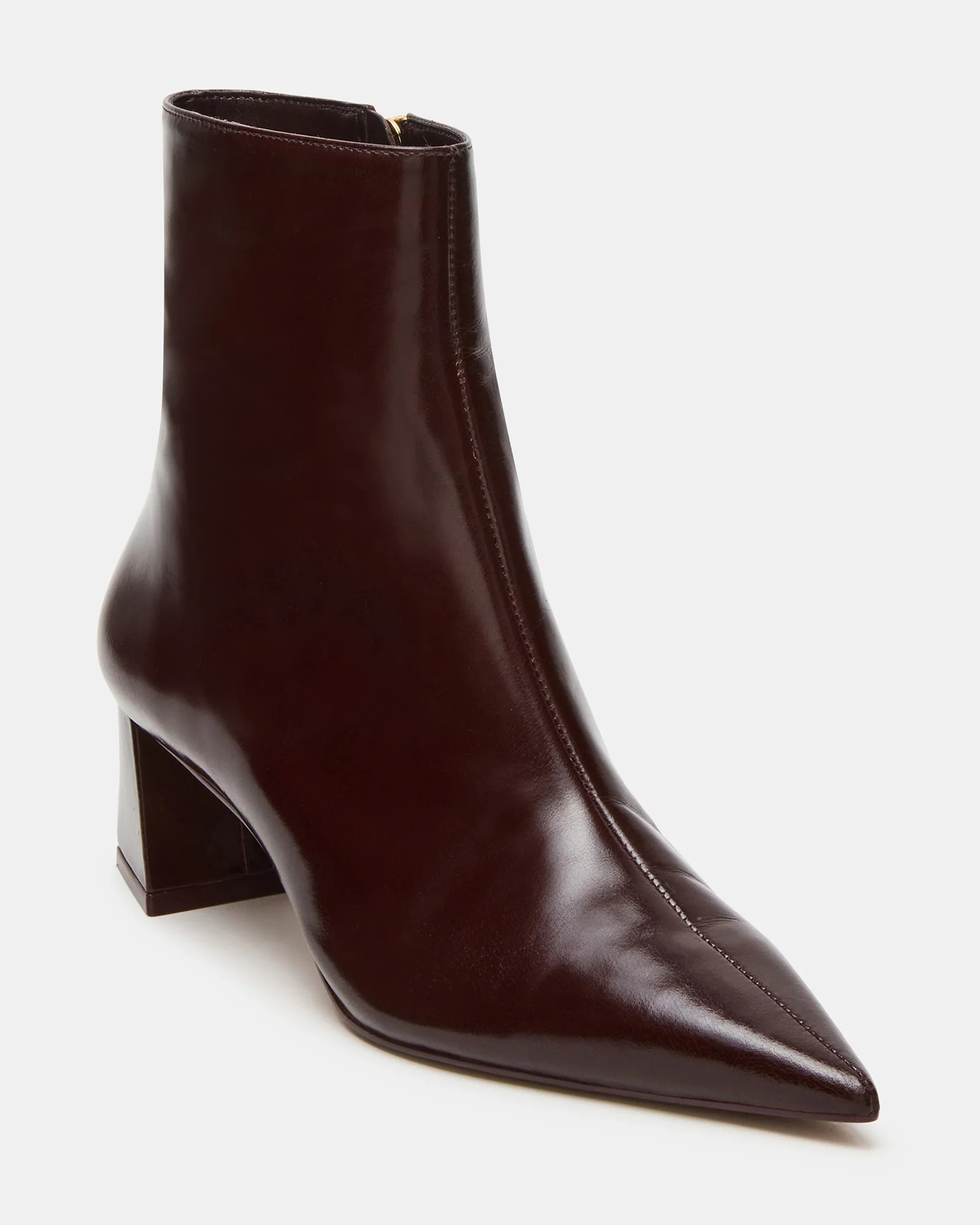 ASHLI Wine Leather Pointed-Toe Block Heel Women's Ankle Boot | Steve Madden (US)