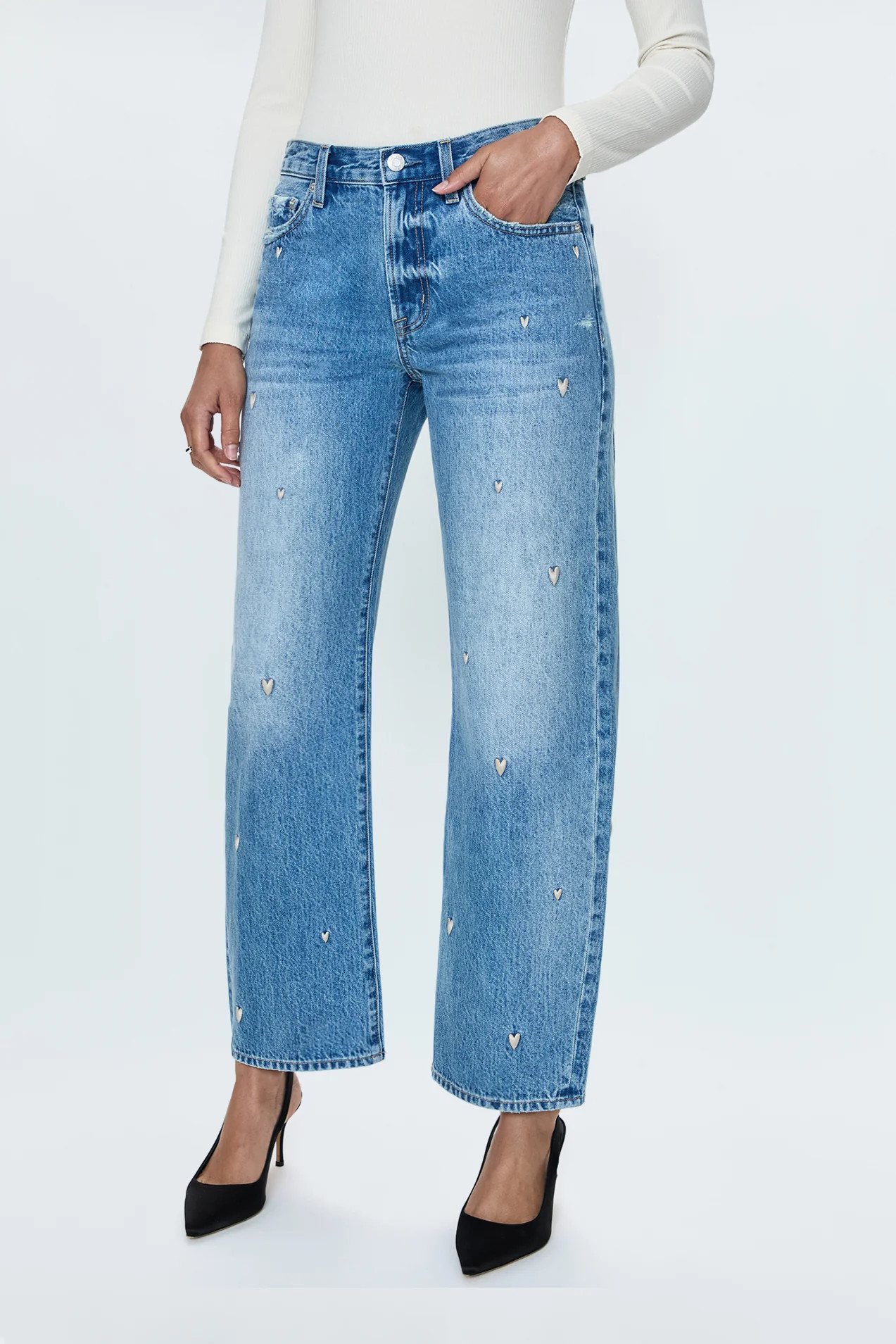Lexi Mid Rise Bowed Straight Jean - Confetti Vintage | Pistola Denim