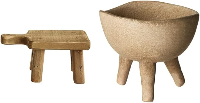 Creative Co-Op Rectangle Wood Pedestal with Handle, Small, Brown & Small Matte Taupe Terracotta F... | Amazon (US)