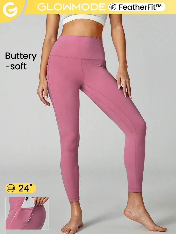 GLOWMODE 24" FeatherFit™ High-Rise Side Pocket Leggings | SHEIN
