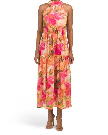 Floral Halter Chiffon Tiered Dress | TJ Maxx