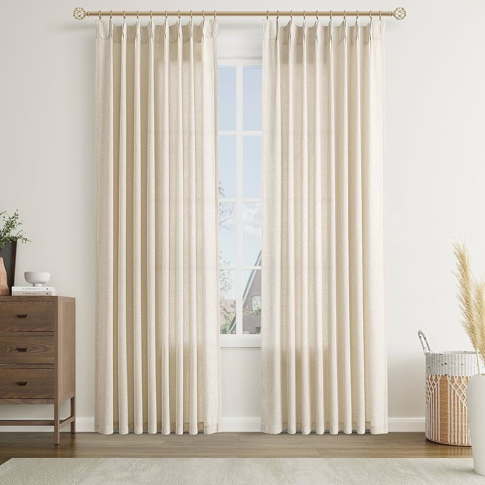 Joywell Linen Pinch Pleated Curtains 96 Inches Long,Back Tab Clip Rings Window Textured Modern Fl... | Amazon (US)