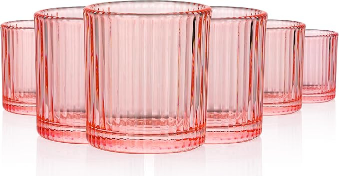 Mini Pink Shot Glasses Set of 6 – 1.5oz Small Vintage Ribbed Glassware, 80s Style Party Cups fo... | Amazon (US)