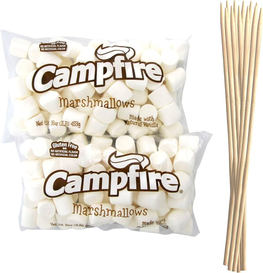 2 Pounds of Large White Marshmallows with Bonus Roasting Sticks - Made with Natural Vanilla, No A... | Amazon (US)