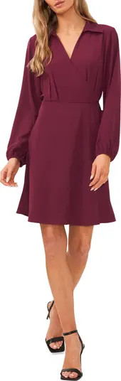 Pleated Long Sleeve Faux Wrap Shirtdress | Nordstrom