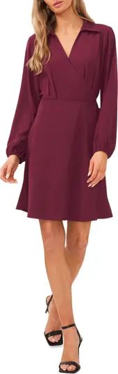 Pleated Long Sleeve Faux Wrap Shirtdress | Nordstrom
