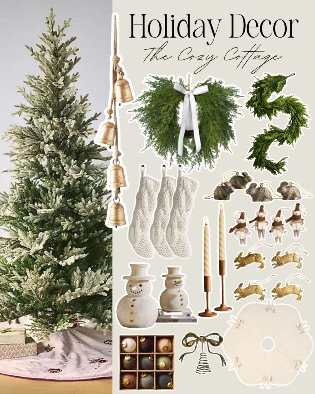 Holiday Decor Inspiration: The Cozy Cottage, cottage decor, vintage christmas, rustic christmas, christmas trees, farmhouse decor, cozy decor, christmas wreath, holiday garland, christmas stocking, neutral christmas, neutral decor, neutral holiday decor 

 

#LTKHoliday #LTKSeasonal #LTKHome