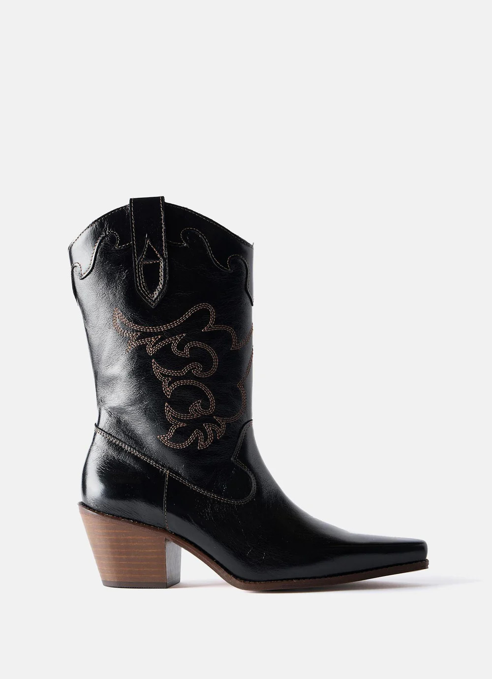 Etta Black Stitched Cowboy Boots | Mint Velvet