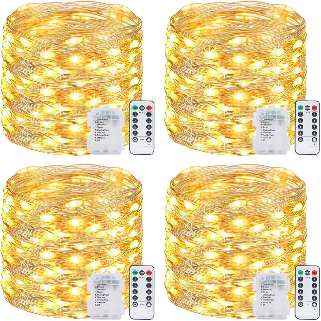 4 Pack Fairy Lights Battery Operated with Remote, Total 480LED 156Ft Battery Powered String Light... | Amazon (US)