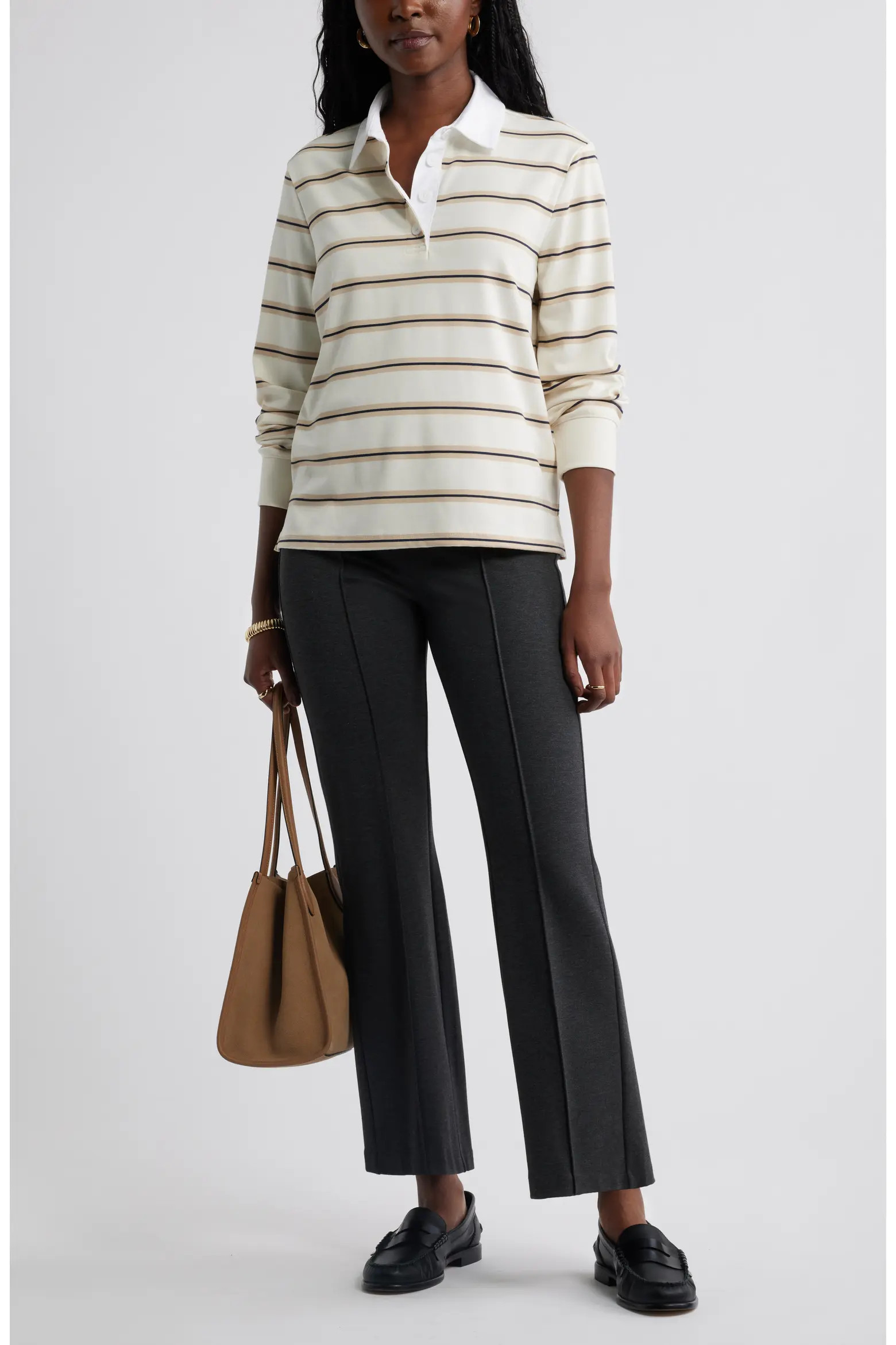 Caslon® Stripe Long Sleeve Rugby Polo (Women) | Nordstrom | Nordstrom