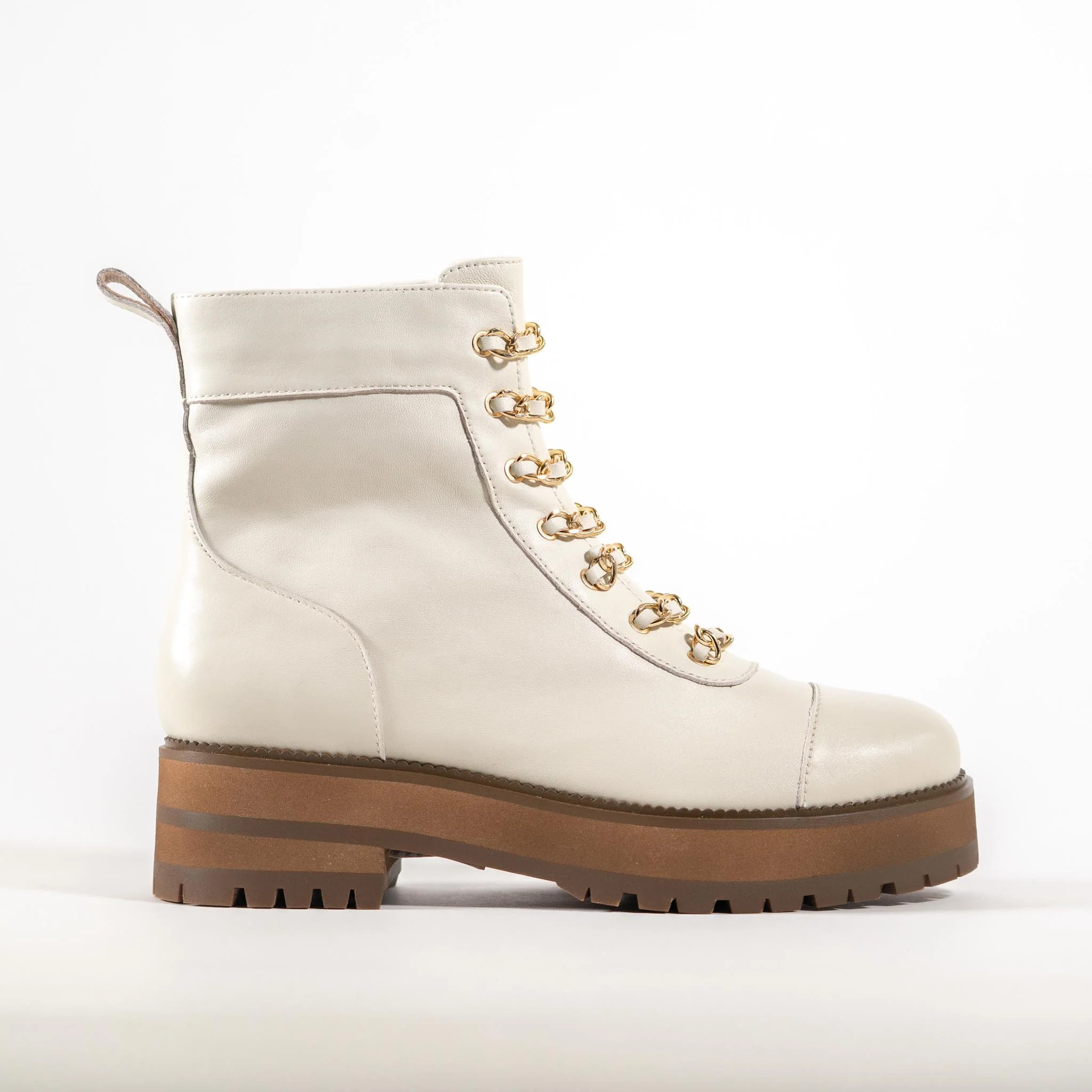 CECELIA NEW YORK- CHANCE 2 COMBAT LOW ZIP BOOT ALABASTER LEATHER | Cecelia New York