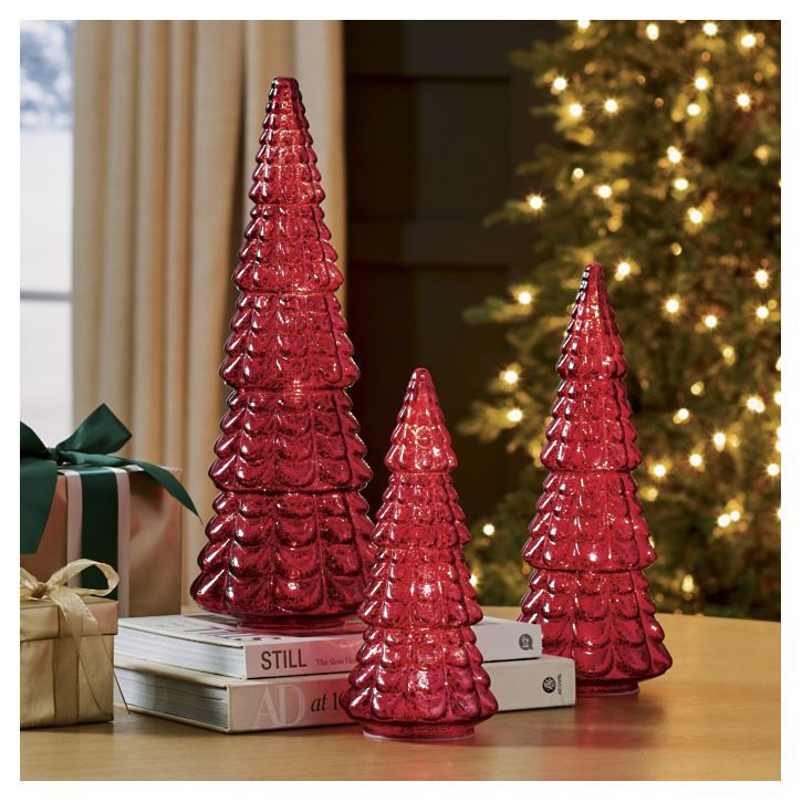 Red Mercury Glass Trees, Set of 3 | Grandin Road | Grandin Road