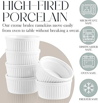 Bellemain Creme Brulee 4 oz Ramekins | Mini Casserole Dish Set, Charcuterie Bowls, Pot Pie Baking... | Amazon (US)