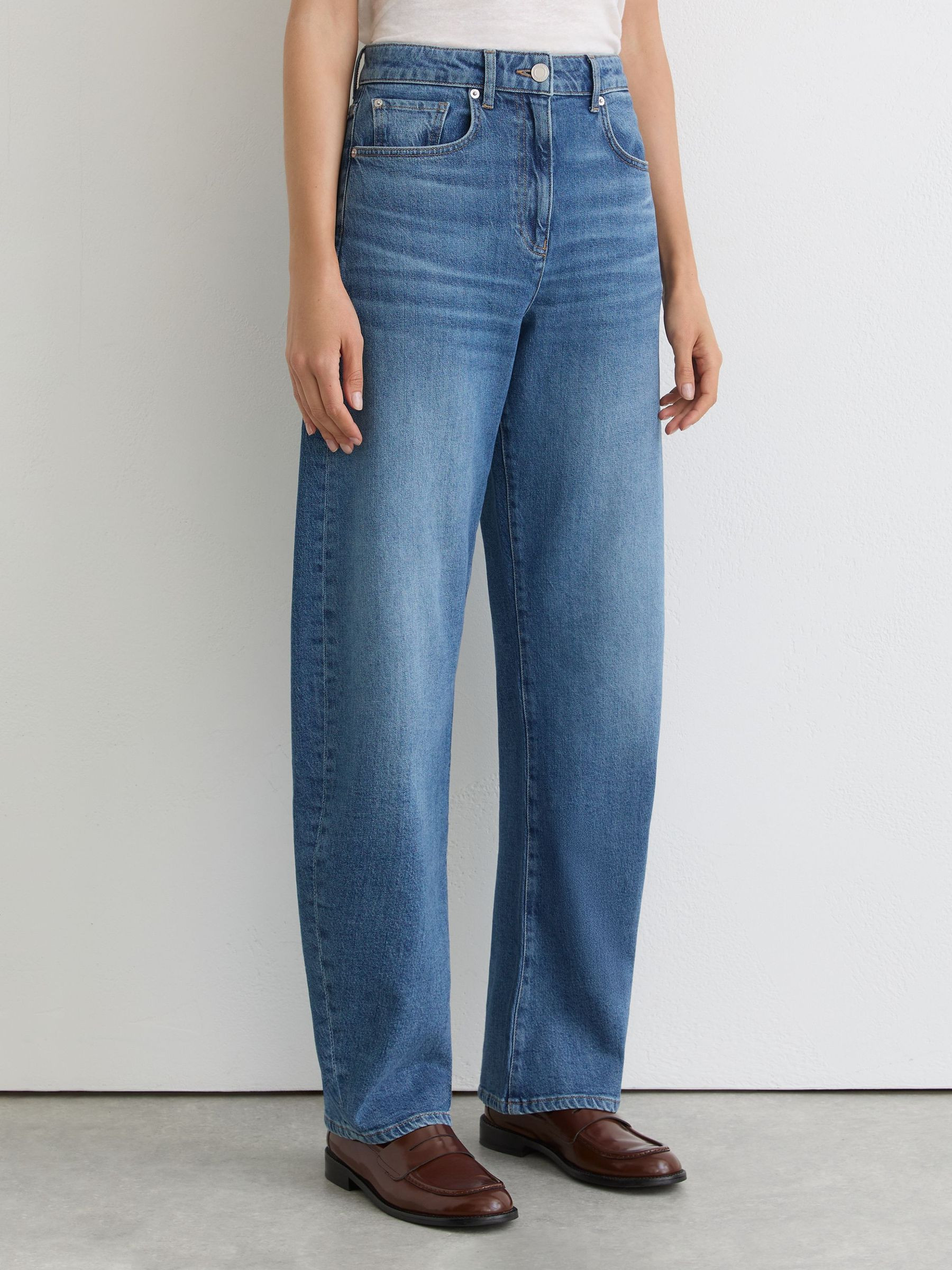 Barrel-Leg Jeans in Mid Blue | Reiss UK