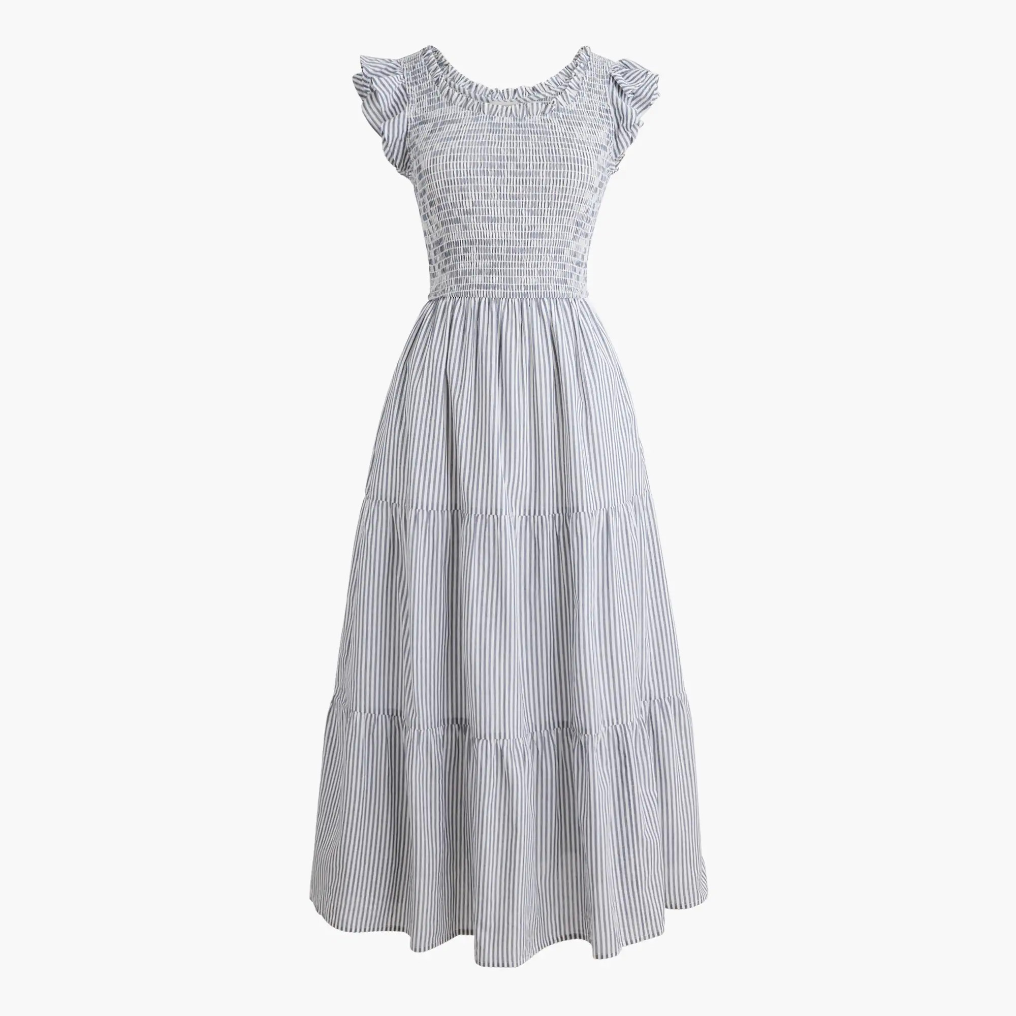Striped smocked flutter-sleeve midi dress | J.Crew Factory