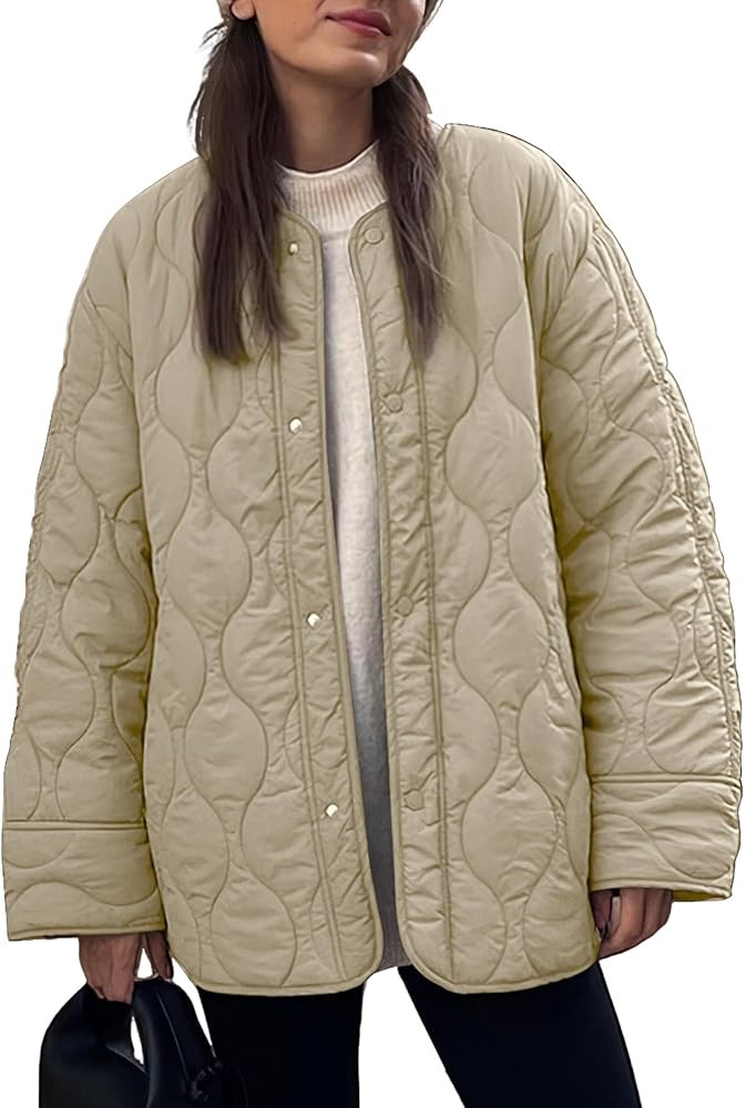 PEHMEA Women's Oversized Lightweight Quilted Jacket Button Down Fall Winter Coats Puffer Padded w... | Amazon (US)