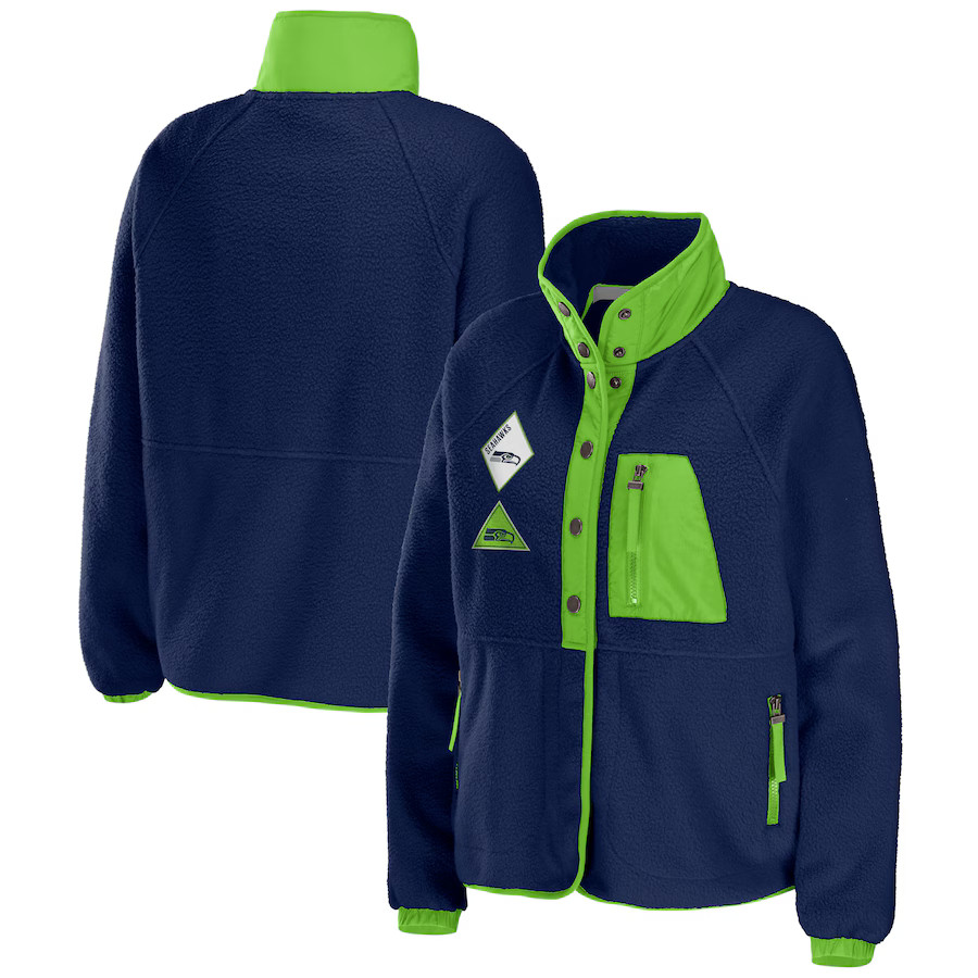 Seattle Seahawks WEAR by Erin Andrews Women's Polar Fleece Raglan Full-Snap Jacket - College Navy | Fanatics