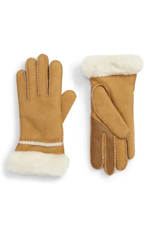 UGG(r) Seamed Touchscreen Compatible Genuine Shearling Gloves in Chestnut at Nordstrom, Size Large | Nordstrom