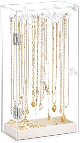 Acrylic Necklace Holder, Necklace Organizer with 24 Rotation Hooks, Clear Jewelry Organizer Displ... | Amazon (US)