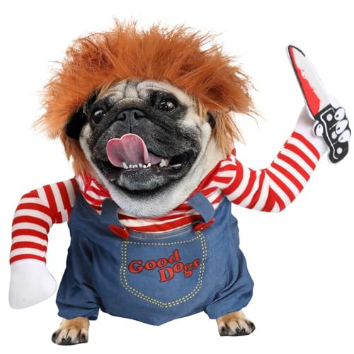 T2Y Dog Halloween Costume Pet Deadly Doll Chucky Dogs Costume with Knife & Wig, Dog Costumes for Small Dogs Funny Party Cosplay Halloween for Yorkie, Chihuahua, Cat【XS】 | Amazon (US)