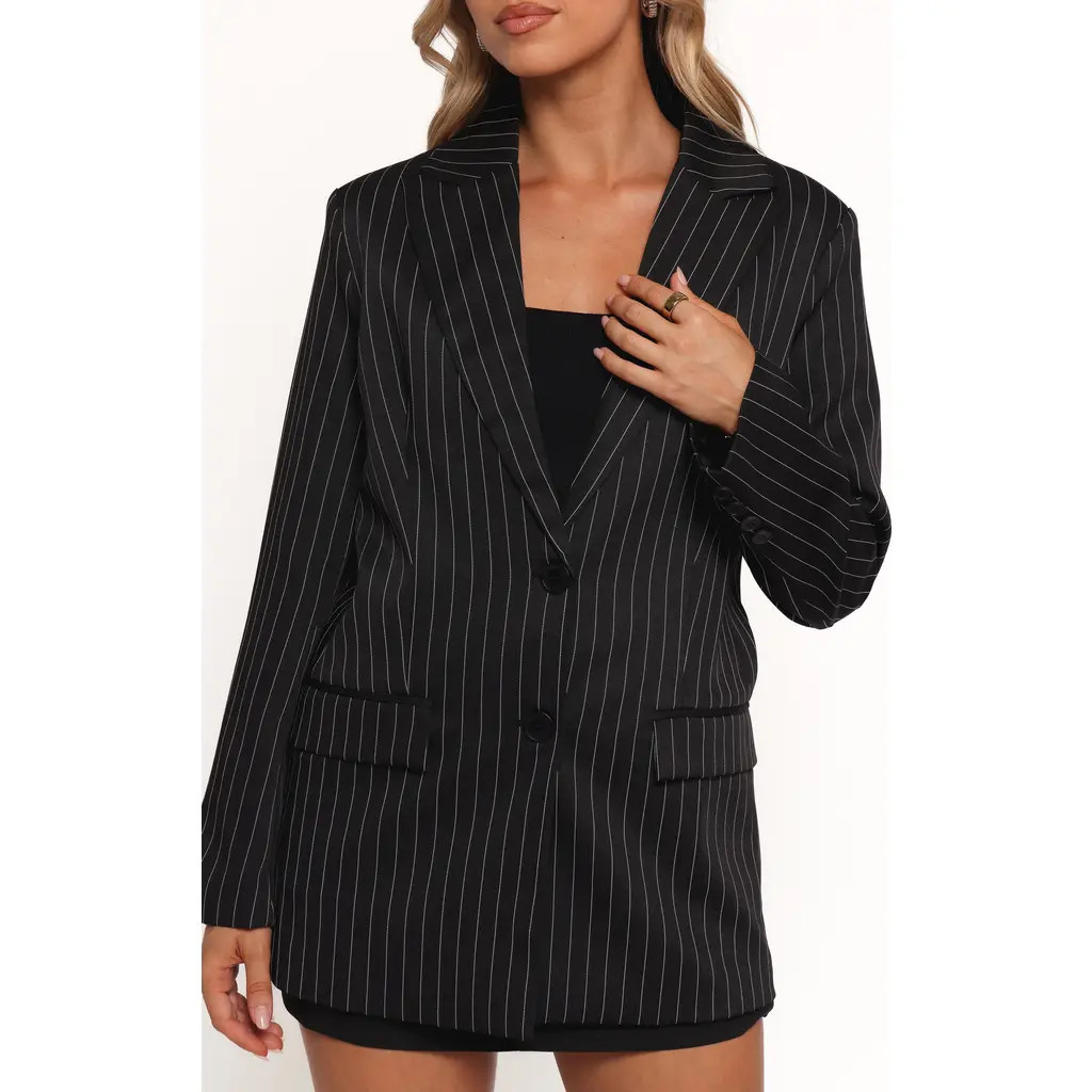 Petal & Pup Livia Pinstripe Blazer in Black at Nordstrom, Size Medium | Nordstrom