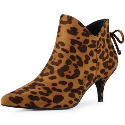 Perphy Women's Pointed Toe Side Zip Back Bow Kitten Heel Ankle Booties Leopard 9 | Target