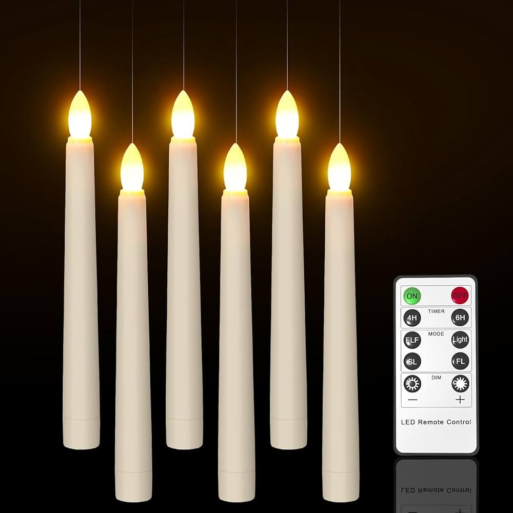 Flameless Candles with Remote Timer, PChero 7.9" Ivory Battery Operated Floating Taper Candles Flick | Amazon (US)