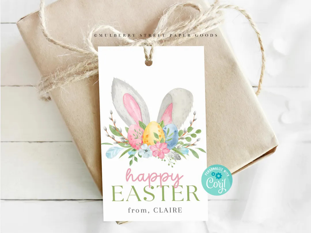 Printable Easter Bunny Gift Tag, All Text Editable Using Corjl, Instant Download Easter Bunny Ear... | Etsy (US)