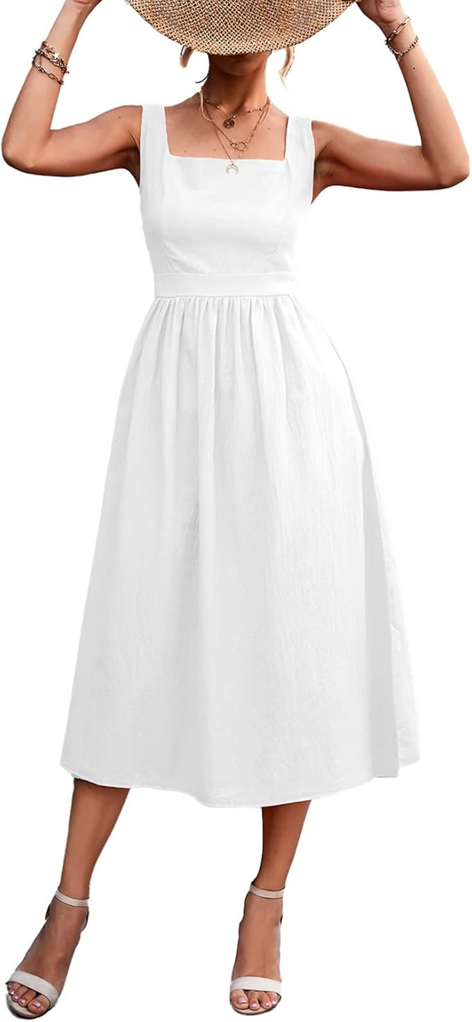 Ejoyous Women Summer Square Neck Dresses, Sleeveless Boho Spaghetti Strap Maxi Dress, Fashionable... | Amazon (US)