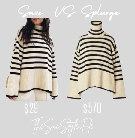 Save vs splurge. Looks for less. Fall fashion. Striped sweater. Striped turtleneck. Workwear  


#LTKSale #LTKworkwear #LTKunder50