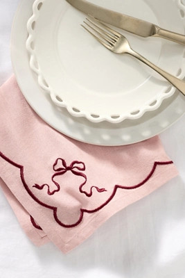 Benedita Bow Cotton Embroidered Napkins, Set of 4 | Anthropologie (US)