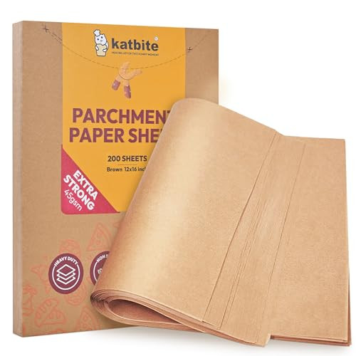 Katbite 200Pcs 12x16 In Unbleached Parchment Paper for Baking, Precut Parchment Paper Sheets, Heavy Duty Flat Baking Paper, Half Sheet Baking Sheets for Baking Cookies, Cooking, Air Fryer, Oven | Amazon (US)