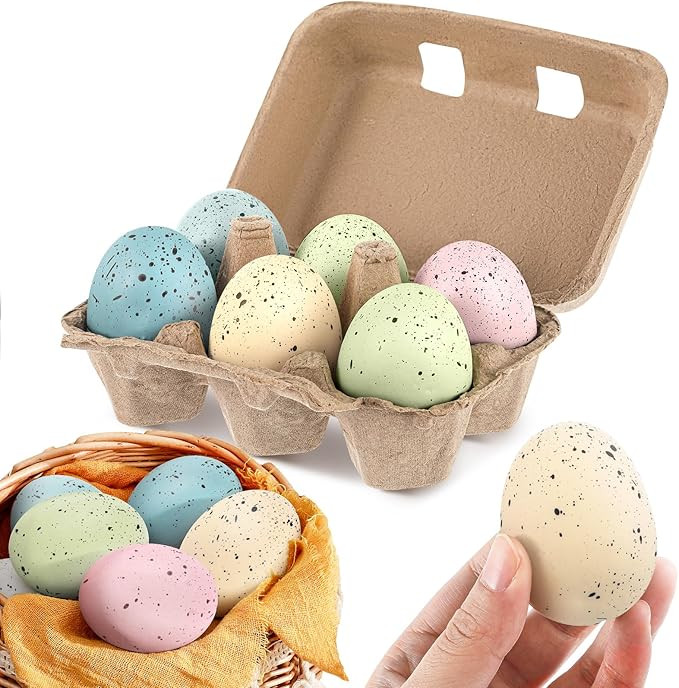 6 Pcs Foam Easter Eggs 2.4 Inch Colorful Pastel Speckled Egg with Cartons for Table Home Garden C... | Amazon (US)
