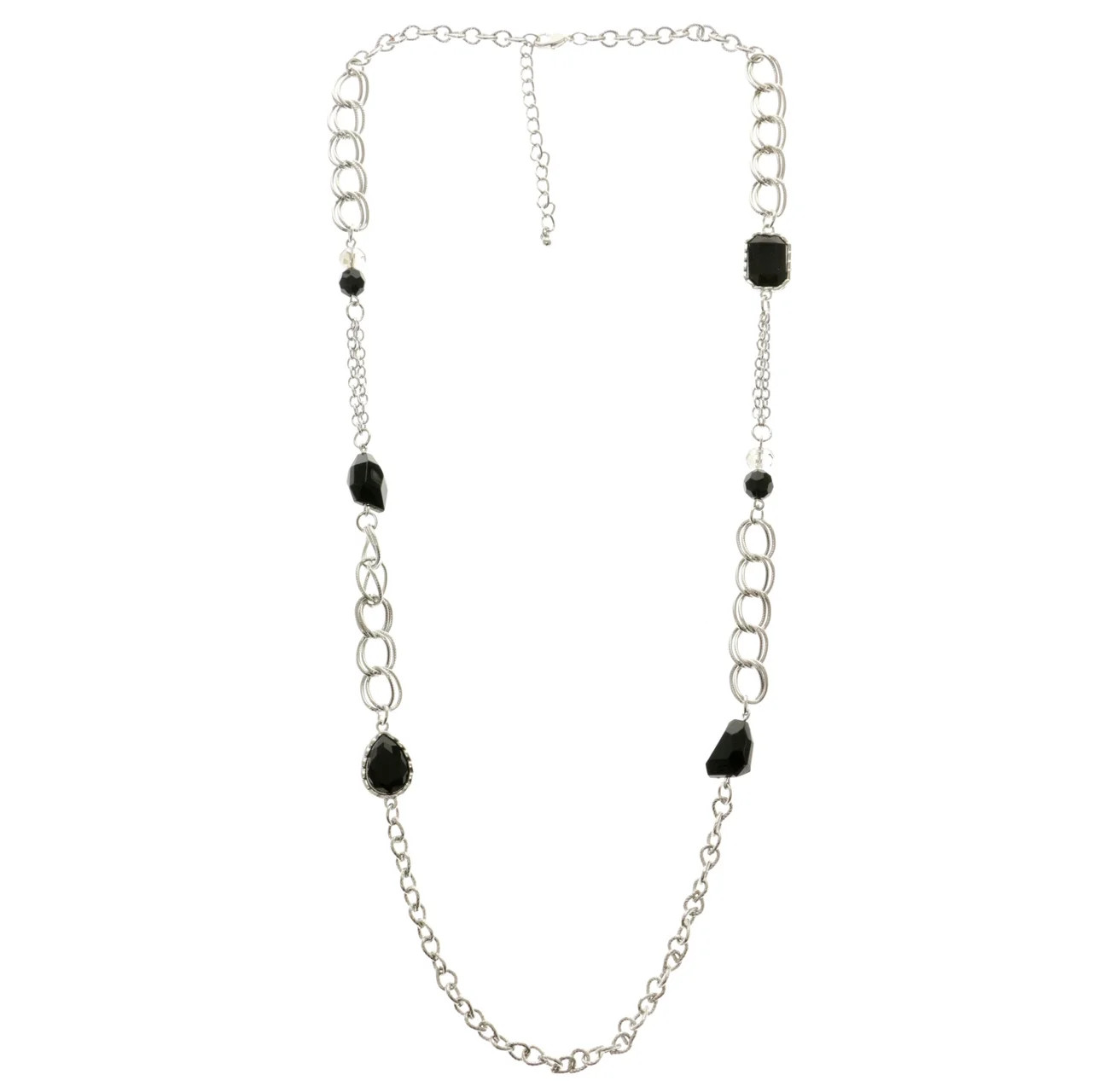 Mi Amore Long, Silver-Tone Necklace With Black Faceted Accents TMN824 | Walmart (US)