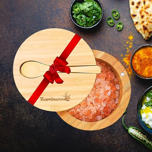 Bambuood Premium Bamboo Salt Cellar with Swivel Magnetic Lid - 100% Handmade, Elegant Salt & Spices Storage Box and Multi-Use Container with Mini Spoon. | Amazon (US)