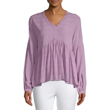 Women's Ruffle Edge Peasant Top | Walmart (US)