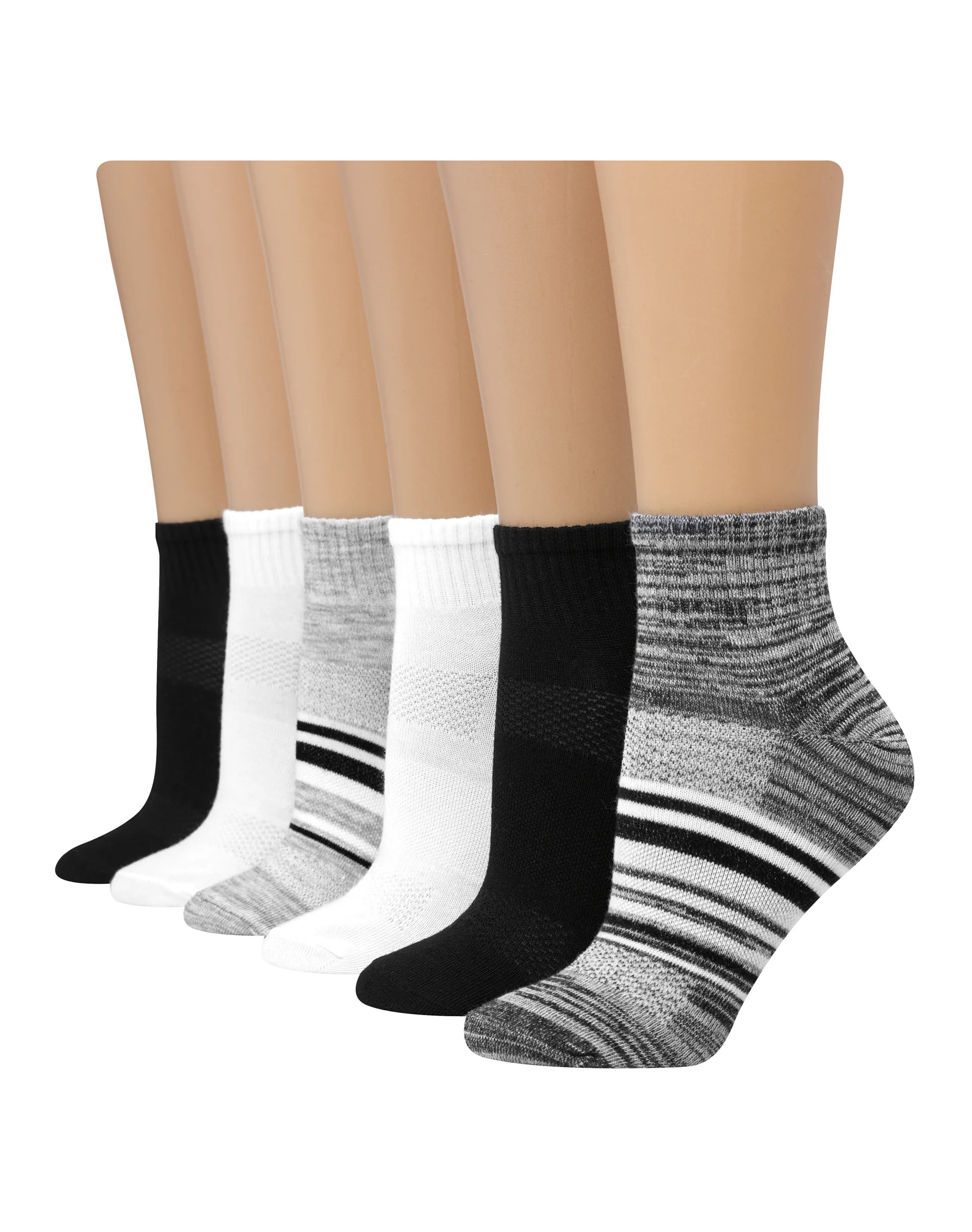 Hanes X-Temp Women's Ankle Socks, Extended Sizes, 6-Pairs Gray/Black 8-12 | Hanes.com