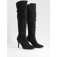 Womens Ruched Stiletto Knee High Boots - Black - 5 | boohoo (US & Canada)