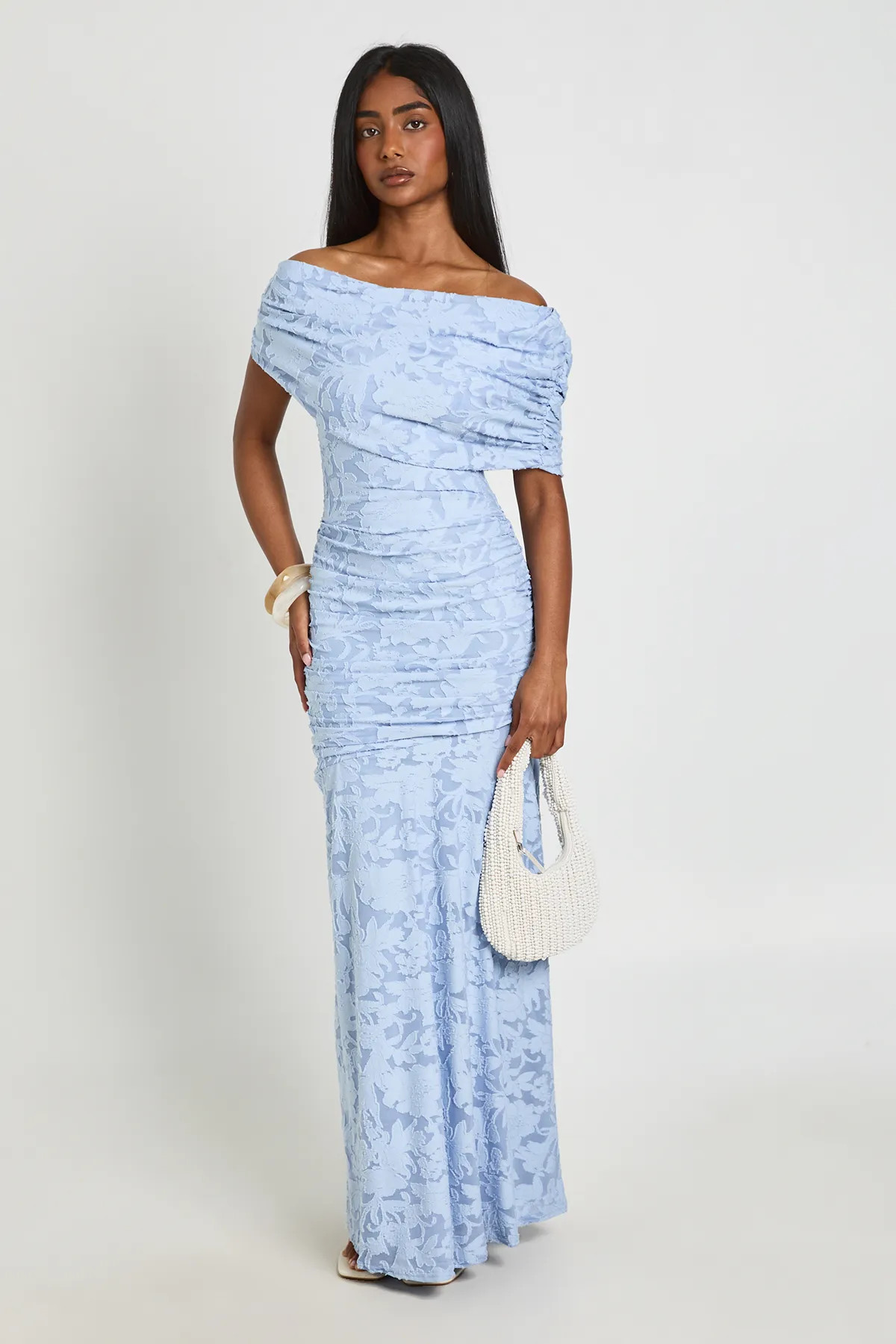 Pastel Blue Burnout Draped Detail Maxi Dress | Boohoo | Boohoo.com (UK & IE)
