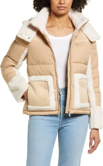 Mixed Media Puffer Jacket with Faux Fur Trim | Nordstrom