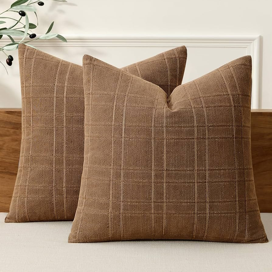 MIULEE Decorative Linen Check Throw Pillow Covers Neutral Farmhouse Vintage Pillow Covers 18x18 S... | Amazon (US)