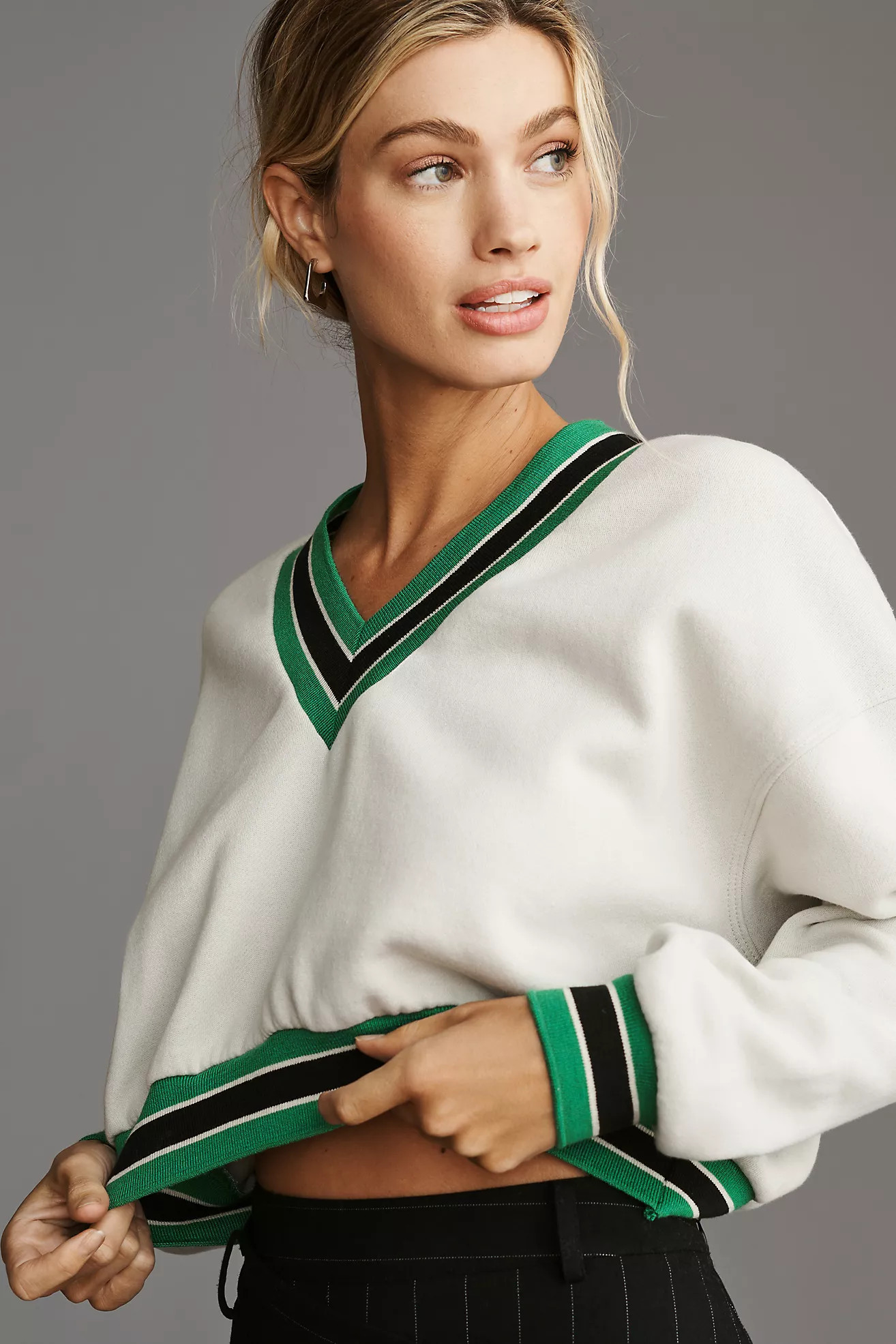 Anna Sui Ribbed Stripe-Trim Sweatshirt | Anthropologie (US)