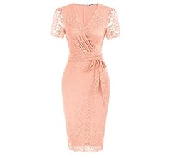 GRACE KARIN Floral Lace Dress for Women Short Sleeve V Neck Wedding Guest Dress with Belt Cocktai... | Amazon (US)