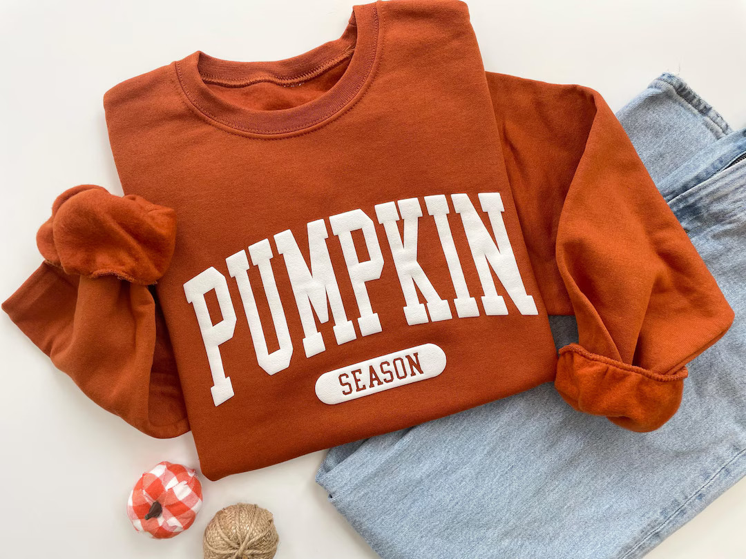 Embossed Fall Pumpkin Season Crewneck Sweatshirt - Etsy | Etsy (US)