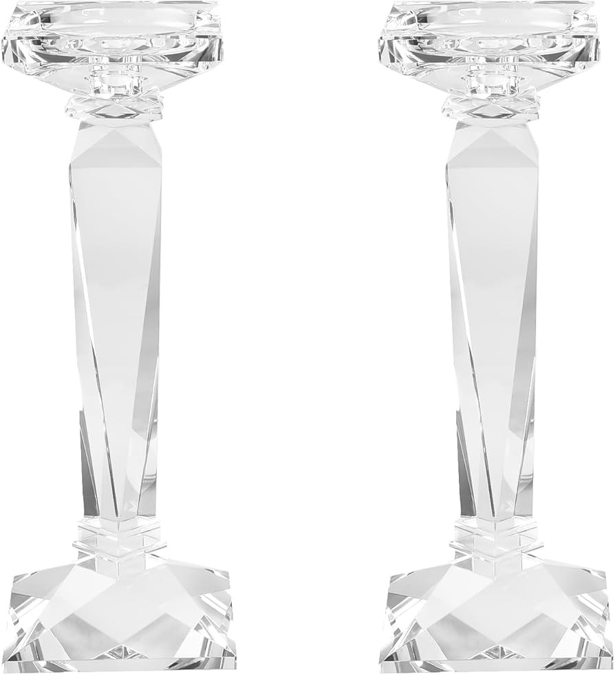 2-Pack Crystal Candlestick Holders, Clear Crystal Taper/Pillar Candles Holders,Table Centerpiece ... | Amazon (US)