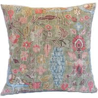 Kilim Style Pillow Cover Green Floral Bird Print, 17"" Square | Etsy (US)