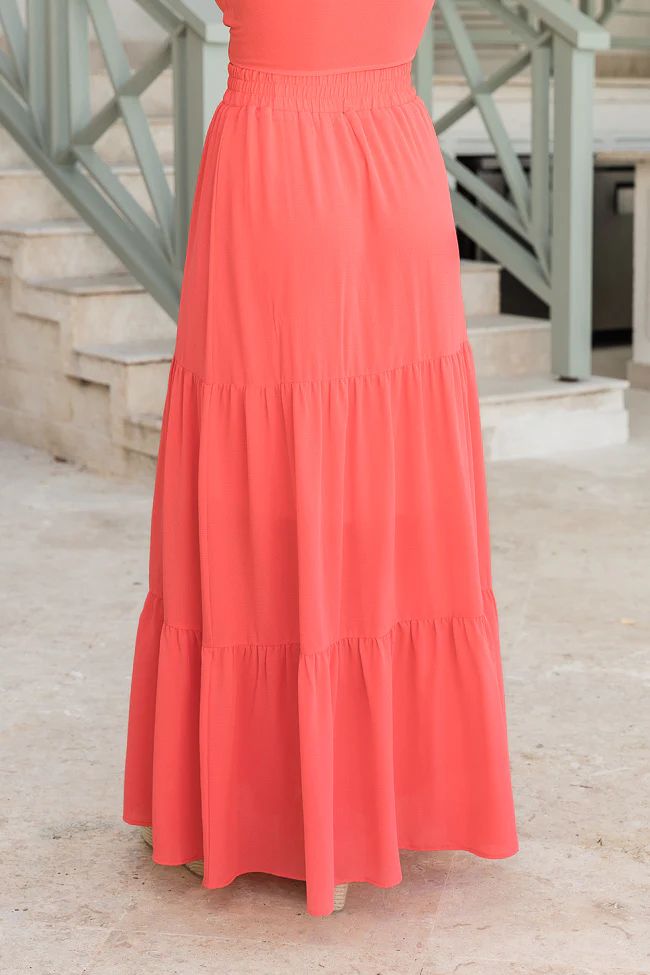 Say You Will Coral Tiered Maxi Skirt | Pink Lily